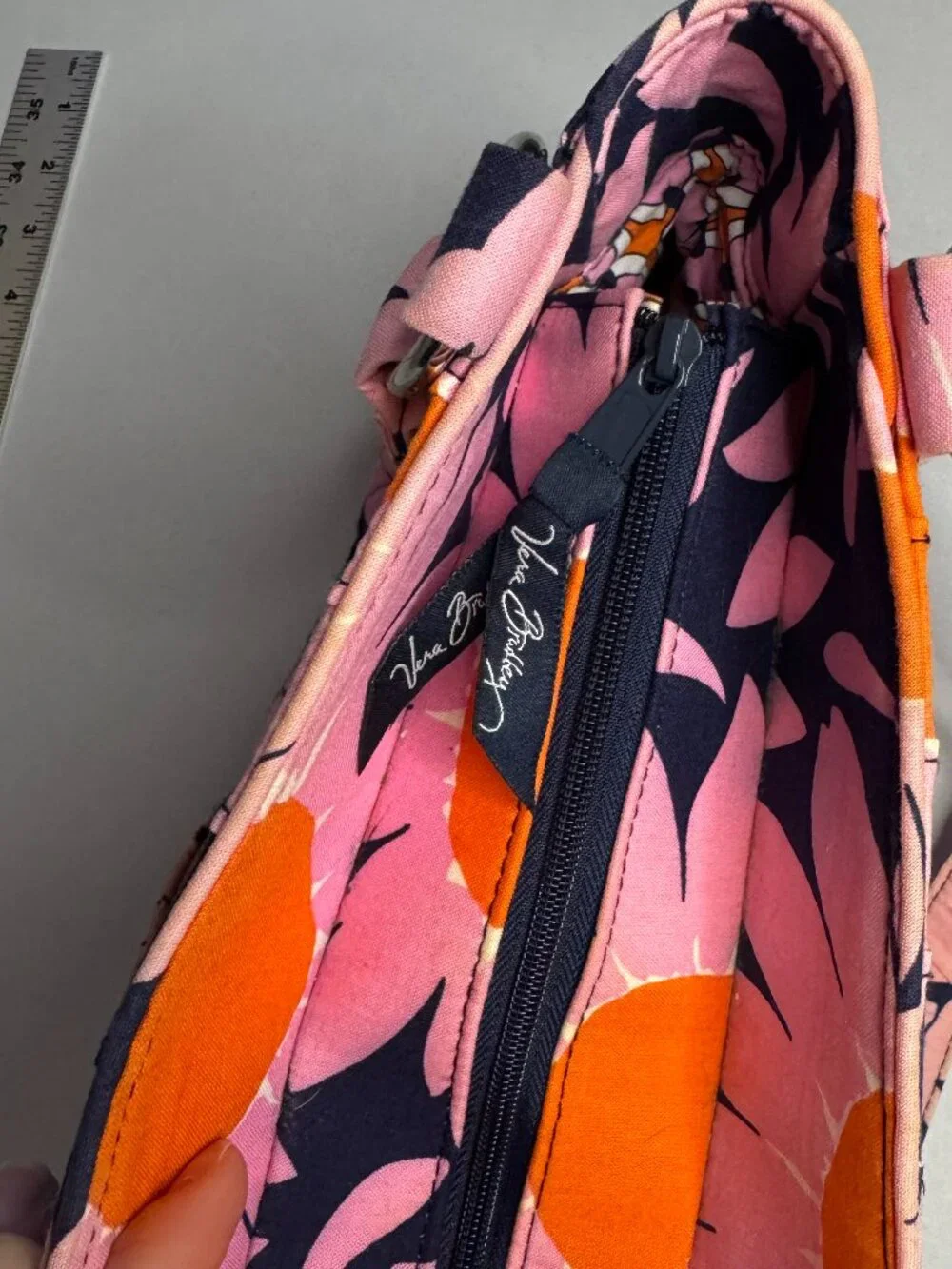 Vera Bradley Loves Me Shoulder Bag Pink Navy Orange Floral Retired O-Ring Handle